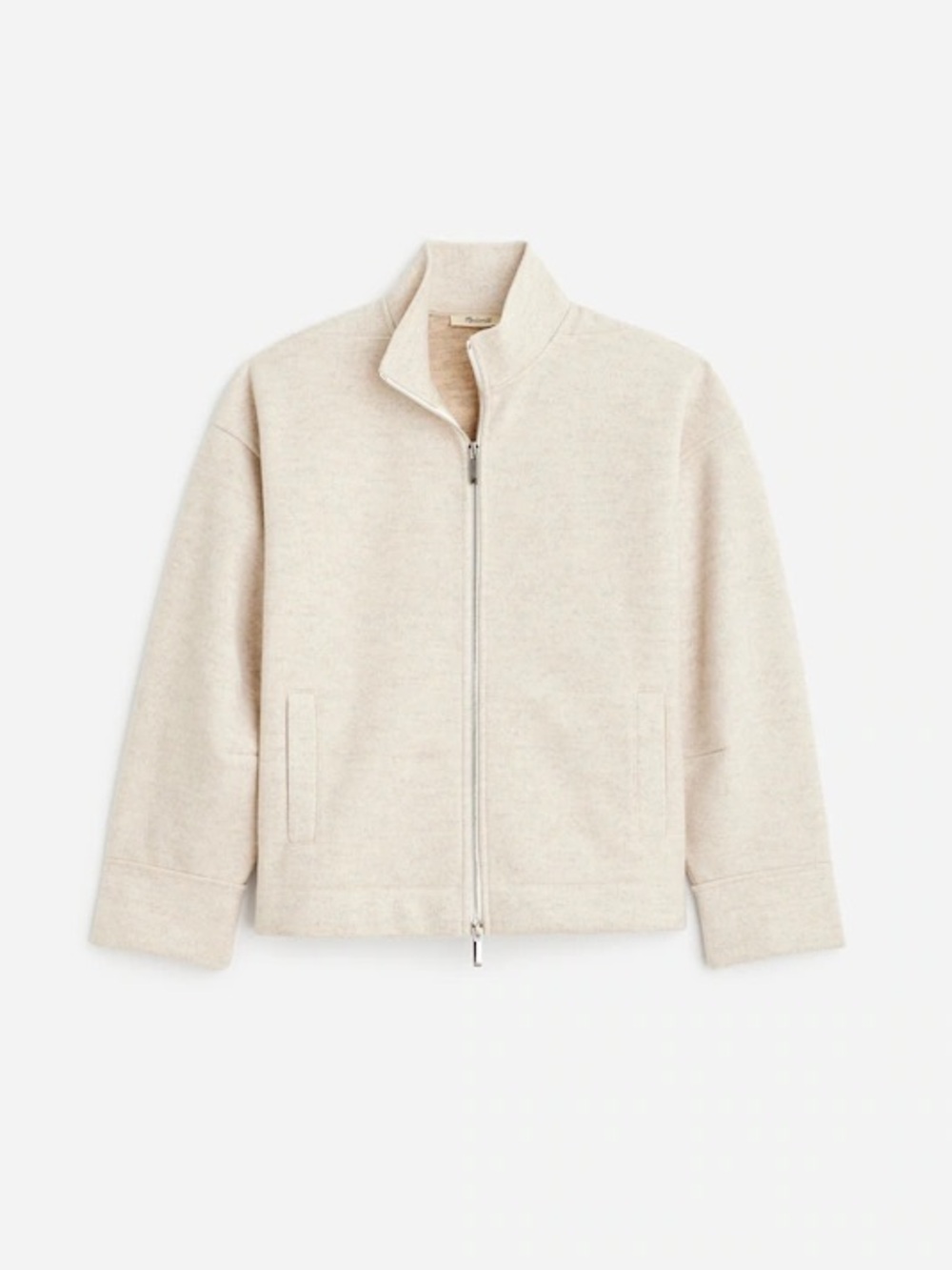 Madewell Relaxed Mockneck Knit Jacket M Heather Cream Wool Blend